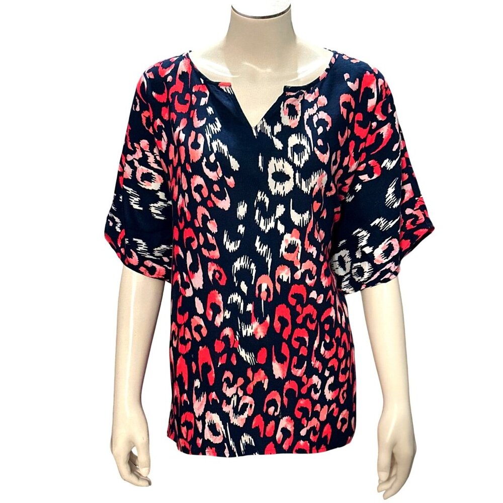CCC Chic Trendy Red Ruby Leopard Cheetah Print Kimono Blouse V Neck Short Sleeve